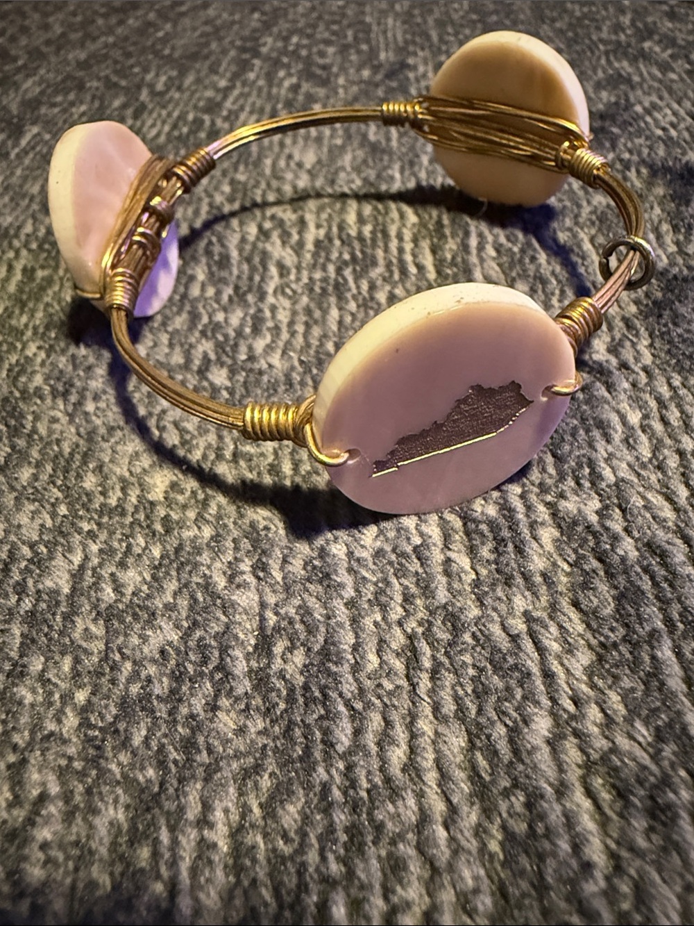 **2/$15 Bourbon & Bowties Kentucky Mother of Pearl Gold Wire Wrap Bangle Bracele